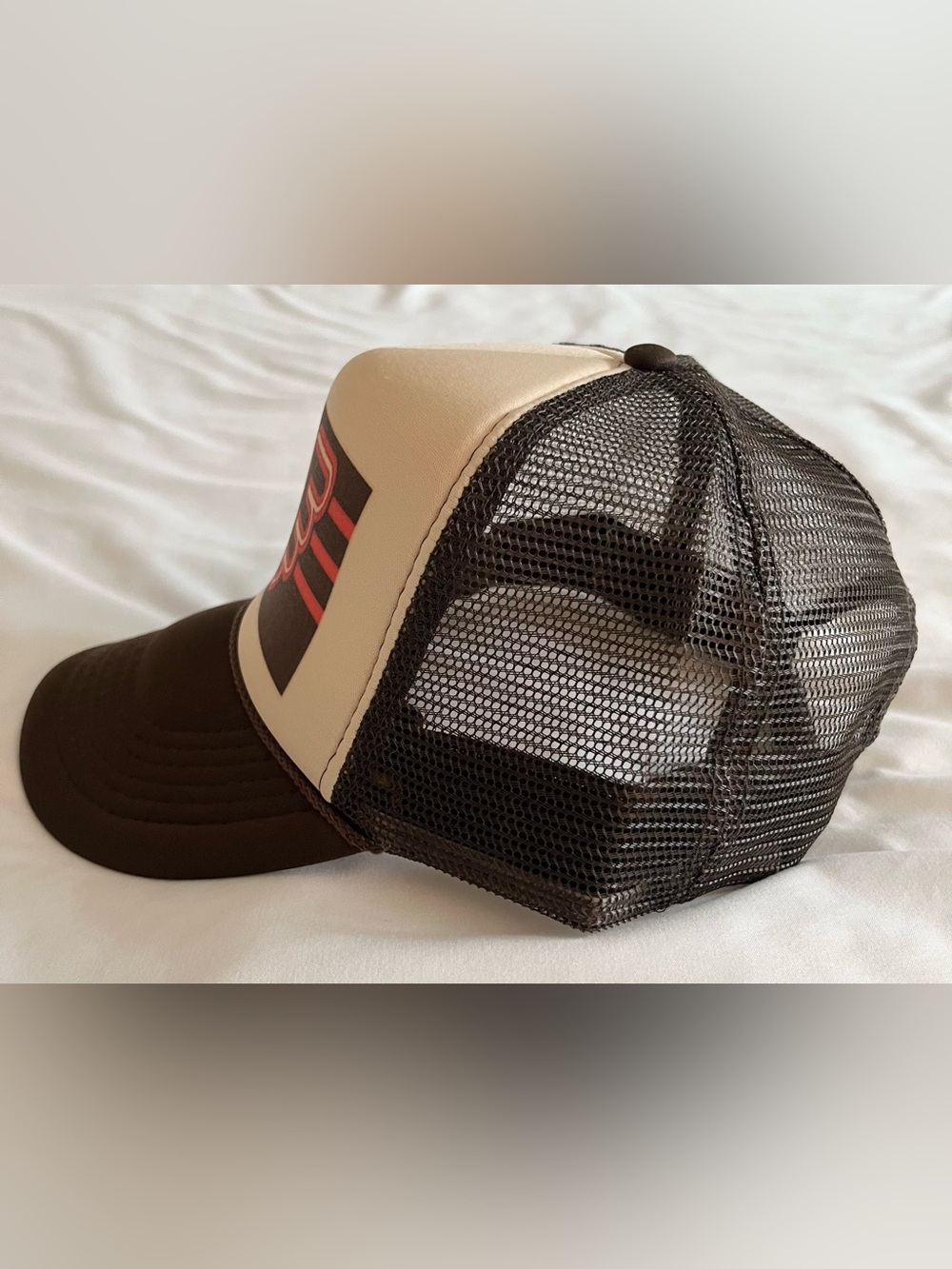 Waylon Jennings Brown and Cream Trucker Hat with Red
Wing Logo - Picture 3 of 6